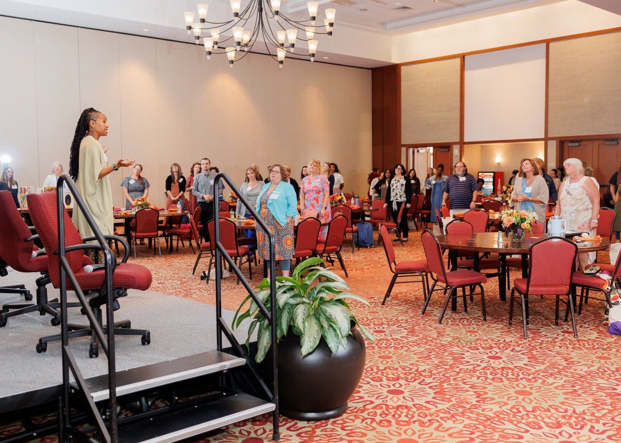 Valerie Branch, Wolf Trap artist, leading an energizer to transition into the later portion of the day